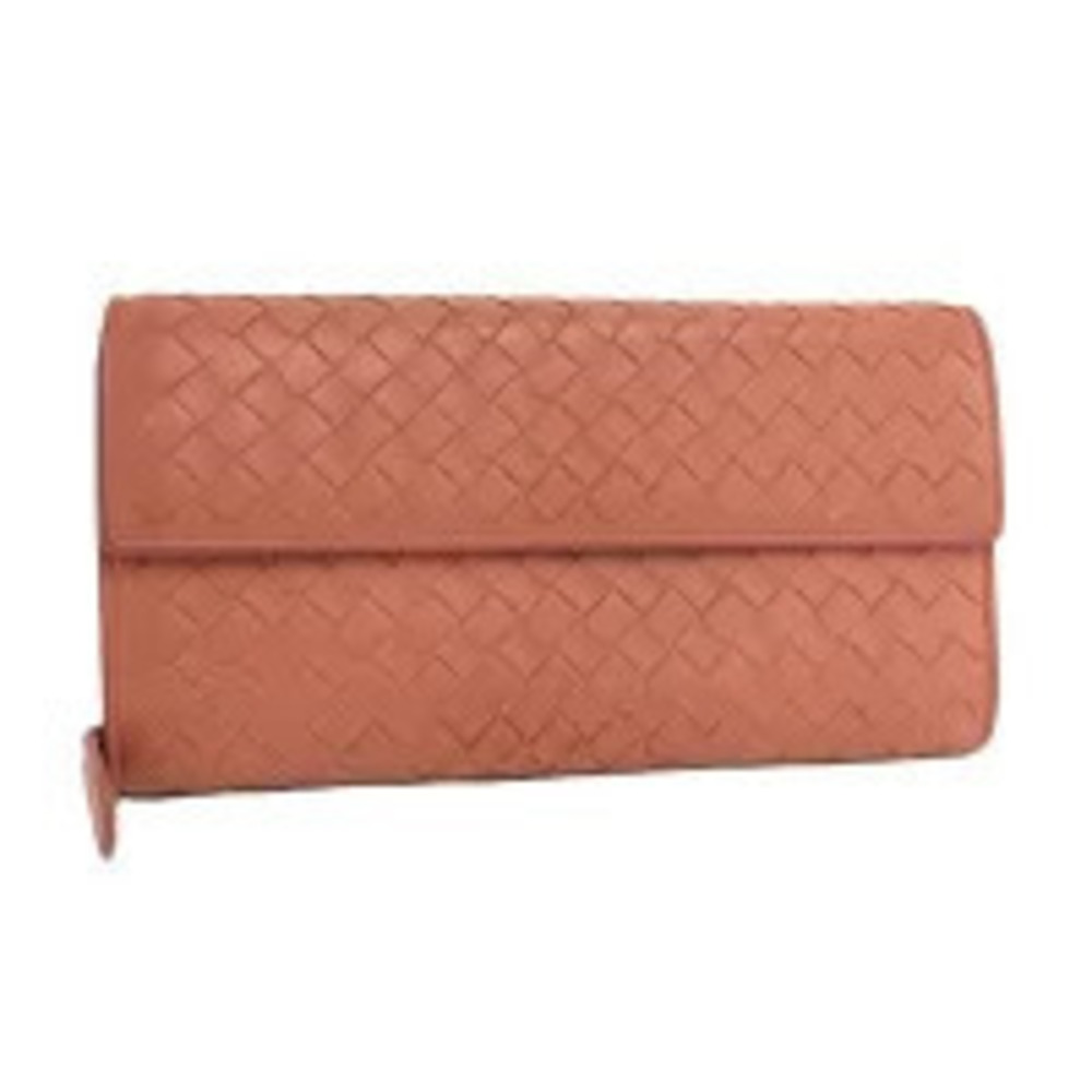 BOTTEGA VENETA Bi fold Long Wallet Intrecciato Leather Salmon Pink